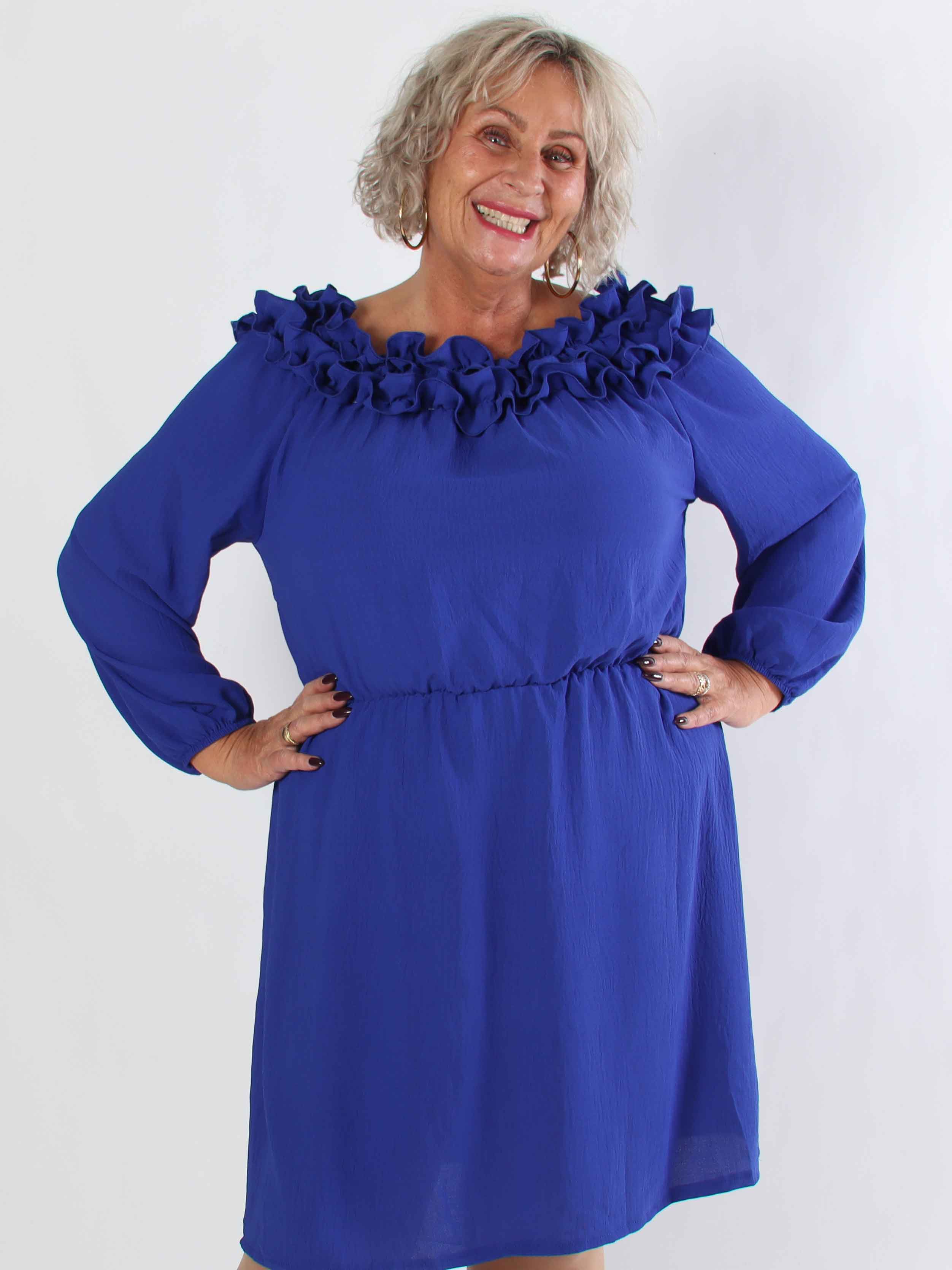 Chili Fitted Dress - Plus size kjole med flæsekant og elastik i taljen